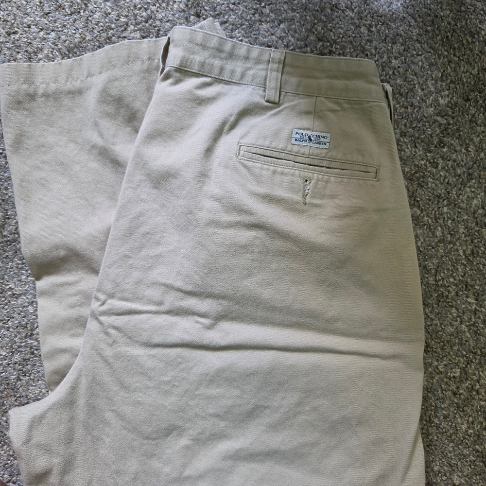 Polo Ralph Lauren Andrew Pant Mens 38x32 Tan Khaki Pleated Chino Cotton Trousers